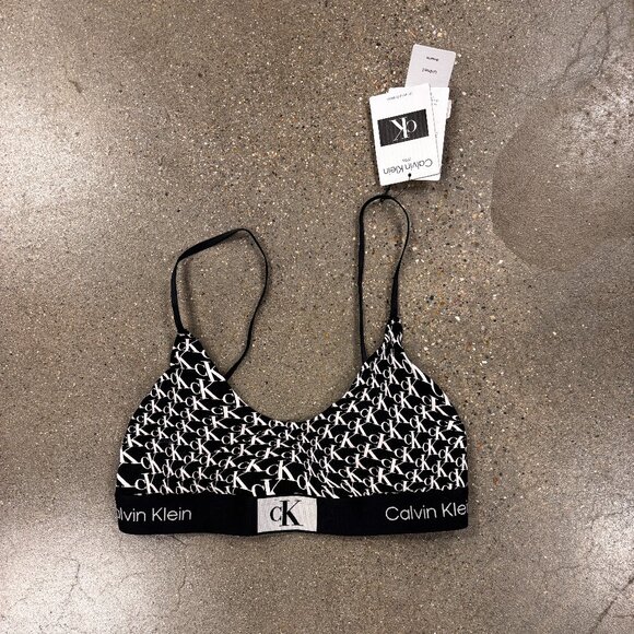 NWT Calvin Klein Women's 1996 Cotton Unlined Bralette in Warped Logo Print Black - Picture 4 of 6